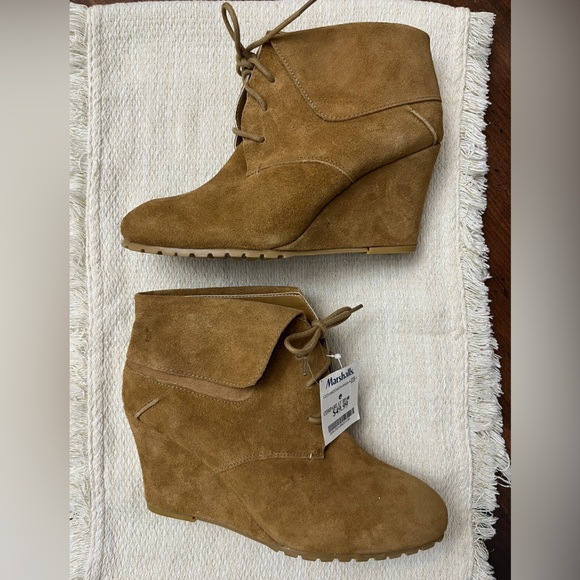Nine West Suede Booties Size 9.5 Brown Wedge Heels Boho Preppy Fall Festival NWT - Picture 5 of 11
